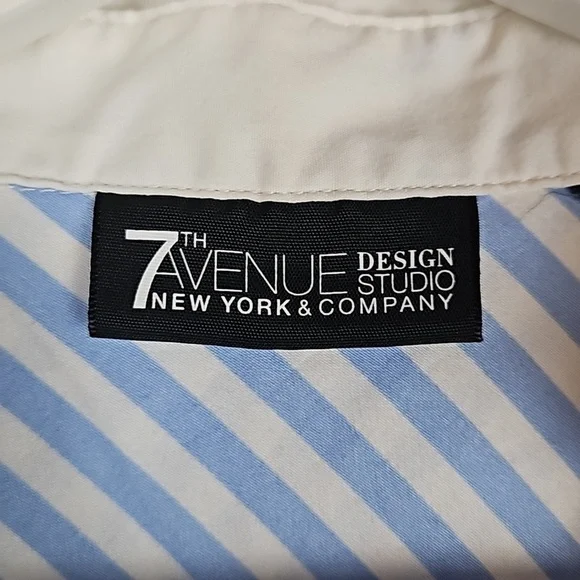7th Avenue Classic Pinstripe Dress Shirt Light Blue, White Trim, Women's XS - Picture 5 of 6